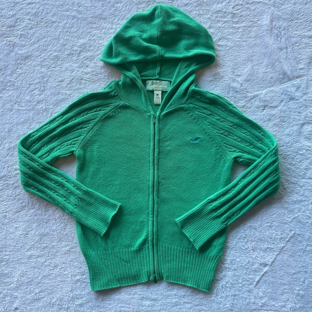Vintage Hollister Vibrant Green Hooded Jacket Sweater 90s Y2K